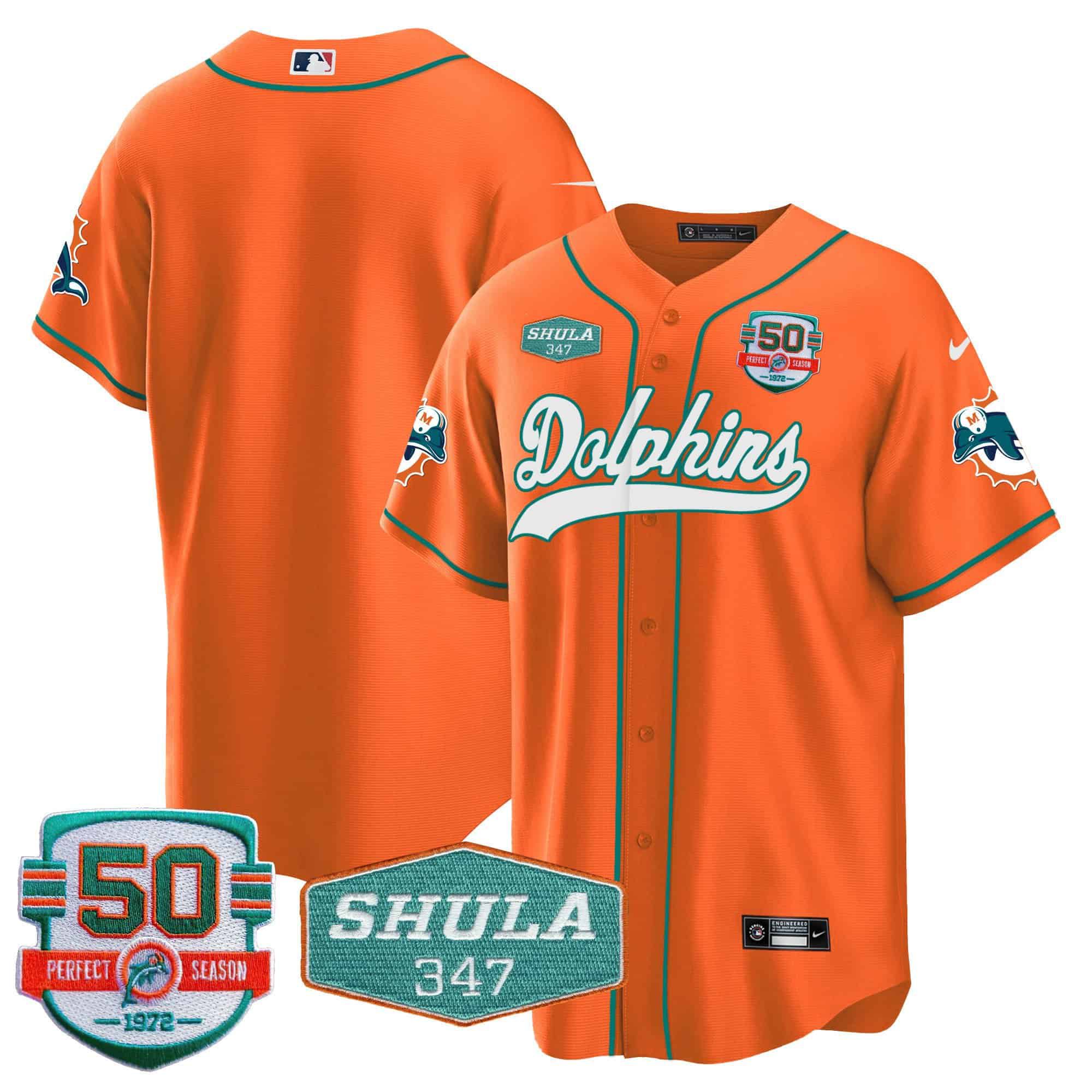 Men Miami Dolphins Blank Orange 2024 Nike 50th Don Shula Memorial Patch Baseball NFL Jersey->customized nfl jersey->Custom Jersey